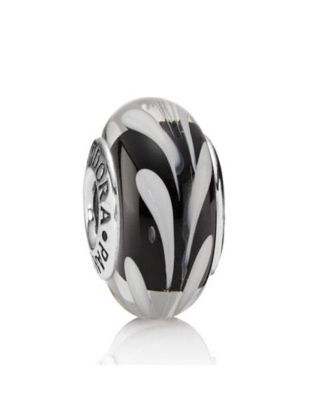 Pandora Murano Black/White Swirl Charm 790676 Sterling Silver 925 ALE